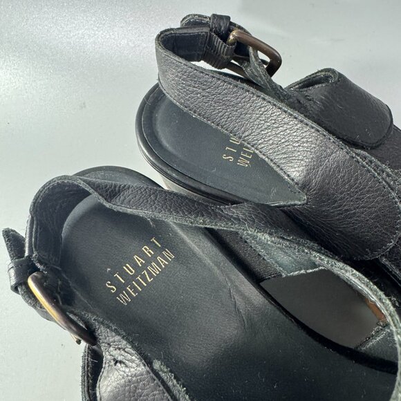 Stuart Weitzman Women's Black Slingback Leather Platform Wedge Sandals, Size 6.5 - Picture 11 of 12